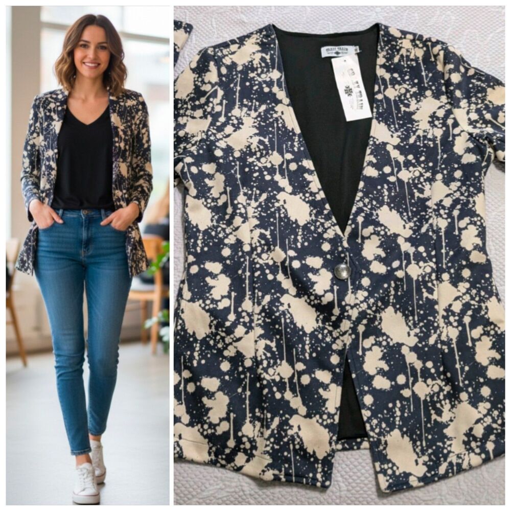 Vintage OS New Blazer Medium By Crazy Train "Paint Splatter" Nineties Revival